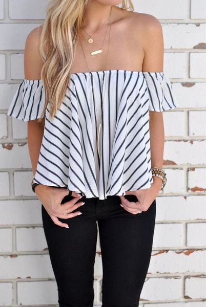 Euro Sexy Off Shoulder Striped Woman Blouse