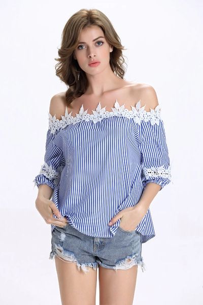 Euro Style Boat Neck Striped Blouses Design