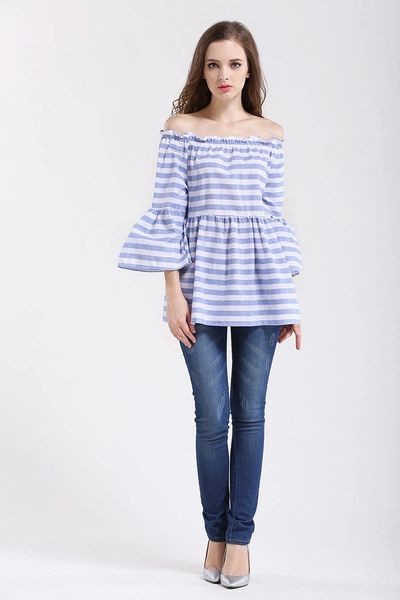 Easy Matching Off Shoulder Striped Blouse