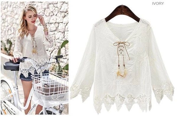 Easy Matching Lace Patchwork Asymmetrical White Blouse