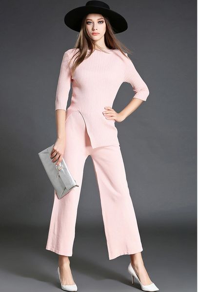 High Quality Solid Asymmetrical Tops With Long Loose Pants