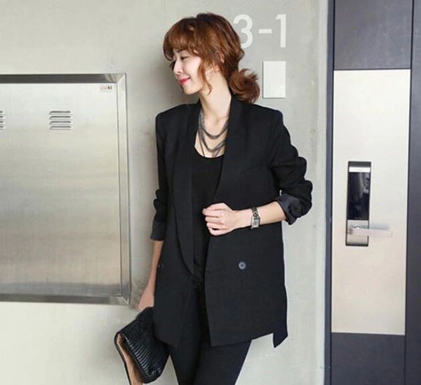 Autumn Clothing Solid Bodycon Blazer Black Coats