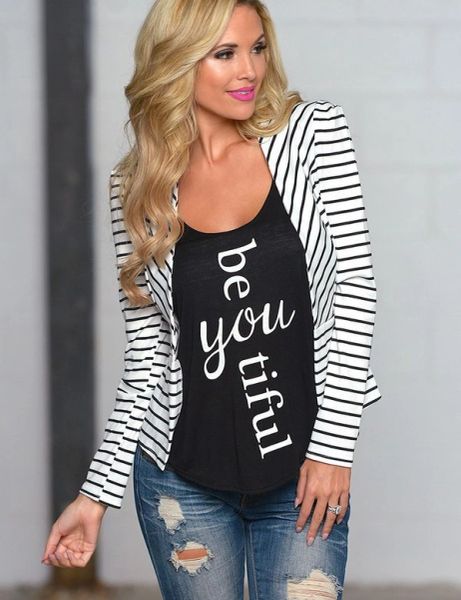Office Lady Korean Long Sleeve Striped V Neck Fitted Simple Design Blazers