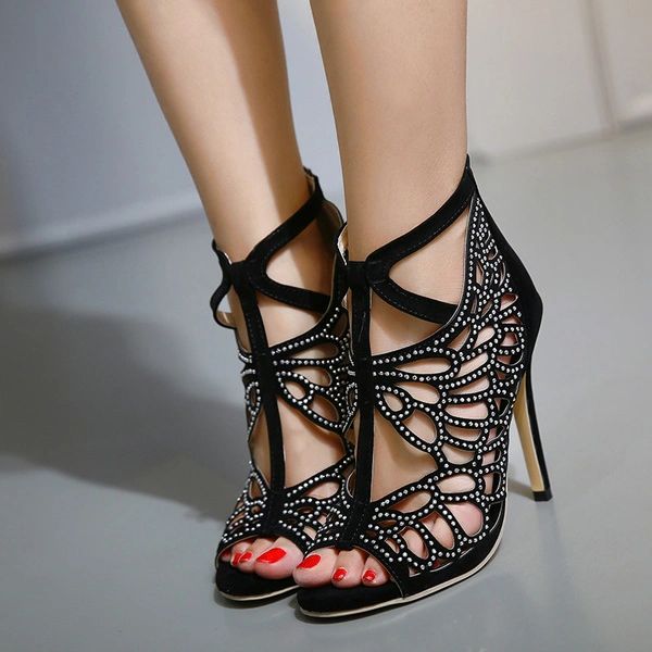 Concise Style Stiletto Beading Hollow Out Pumps
