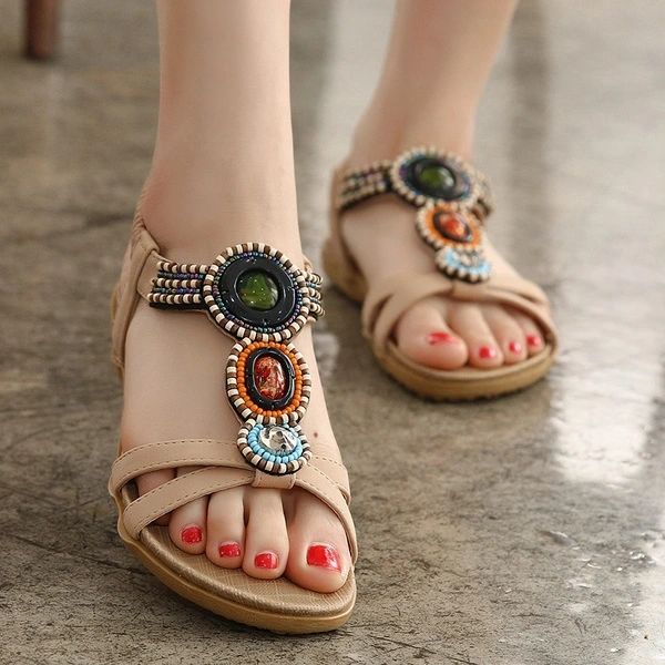 Bohemian Fashion Beading Flat Casual Women Sandal