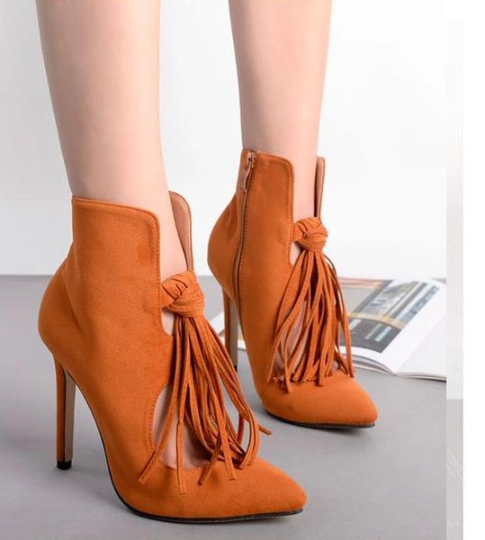 Winter Fashion Tassel Pointed Toe Stiletto Women Boots