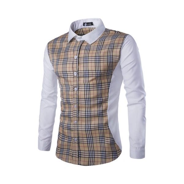 Korean Plaid Patchwork Turndown Collar Fashion Men Shirt