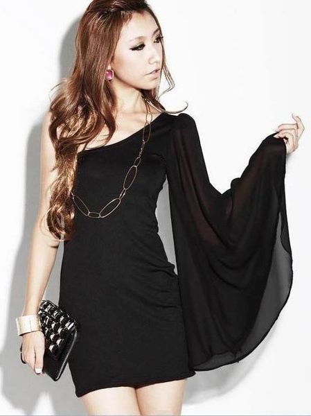 Sexy Inclined Shoulder Asymmetrical Chiffon Dress