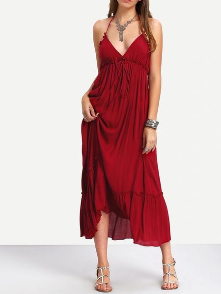 Euro Style High Waist Halter Long Beach Dresses