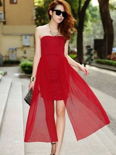 Brand New Pleated Asymmetrical Off Shoulder Red Tube Dress