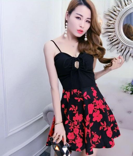 New Hollow Out Floral Prints Sexy Dress