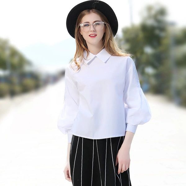 Chic Puff Sleeve Woman White Blouse