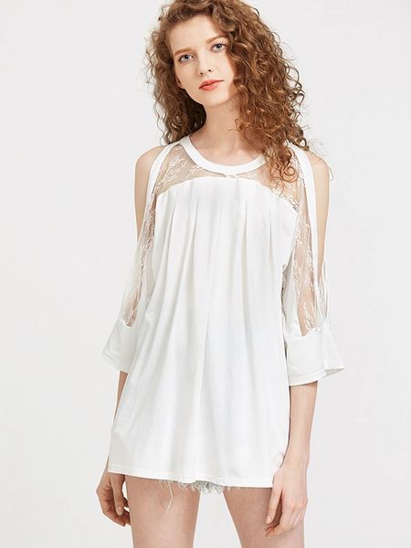 Stylish Off Shoulder Lace Patch Blouse Design