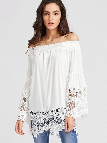 New Lace Patchwork Boat Neck Blouse