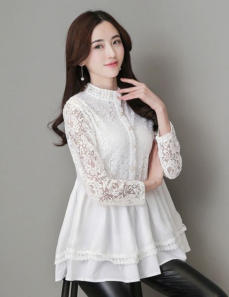 Lace Crochet Long Sleeve Blouse Top