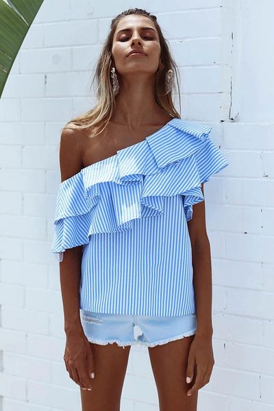 Euro Inclined Shoulder Blouse Design