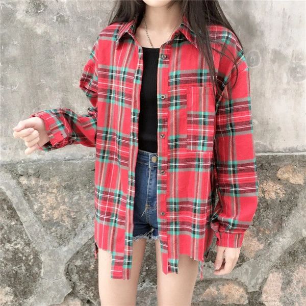 Plaid Pocket Long Sleeve Blouse Design