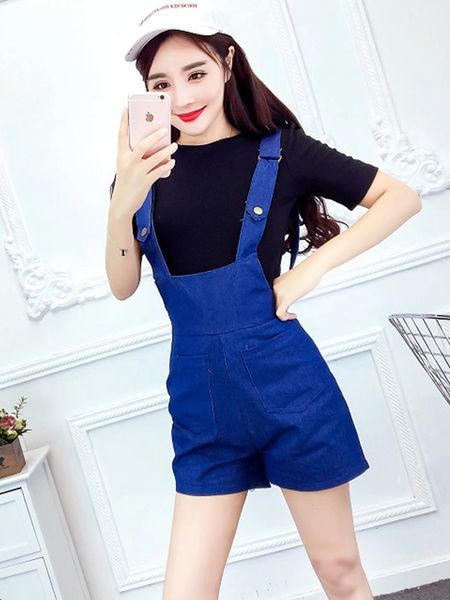 Solid Tee With Denim Overall Women Suits