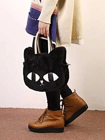 Personality Kitty Design Zipper Solid Color Women Cute Bags