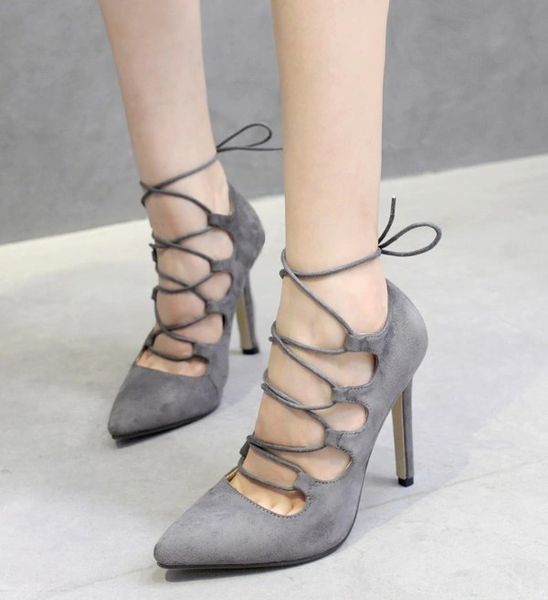 Street Fashion Pointed Toe Thin Heel Cross Bandage Pump