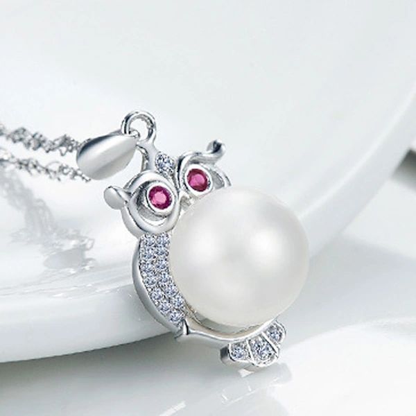 Pearl Owl Animal Pure Silver Pendant Necklaces