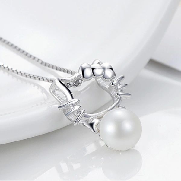 Pearl Hallo Kitty Sweet Pure Silver Pendant Necklaces