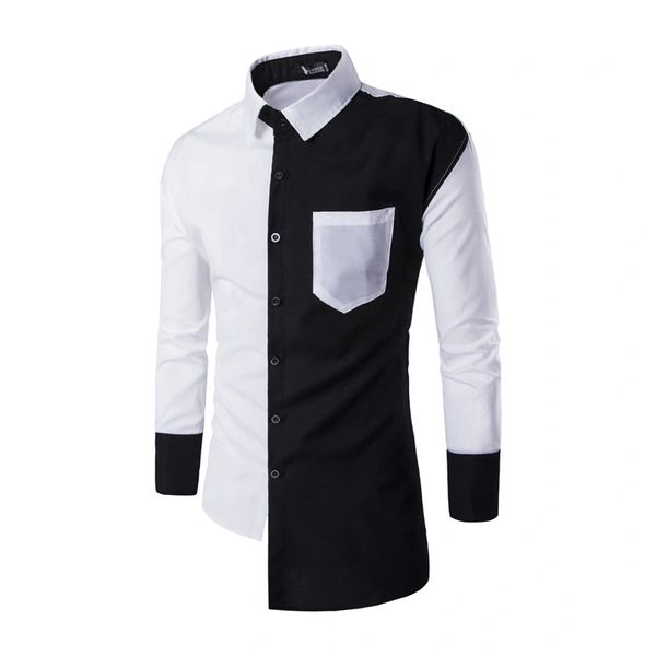 Outlet Color Block Turndown Collar Men Shirt