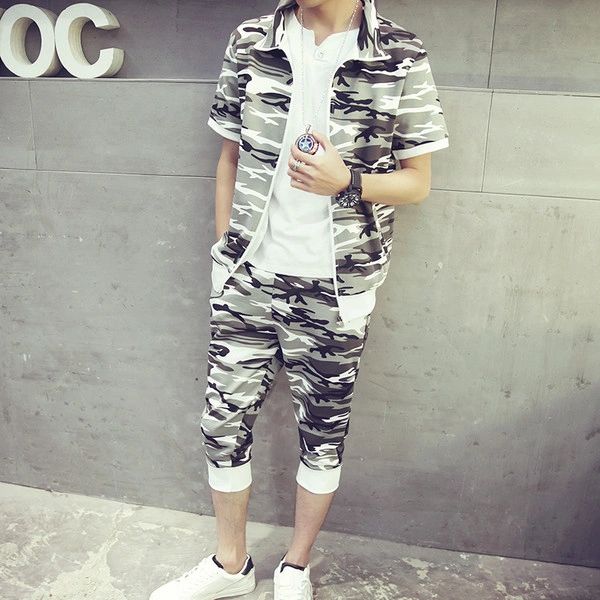 Camouflage Pattern Zipper Up Men Activewear Set