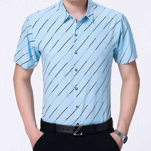 Stripe Mature Causal Simple Design Men Shirt(3-4 Days Delivery)