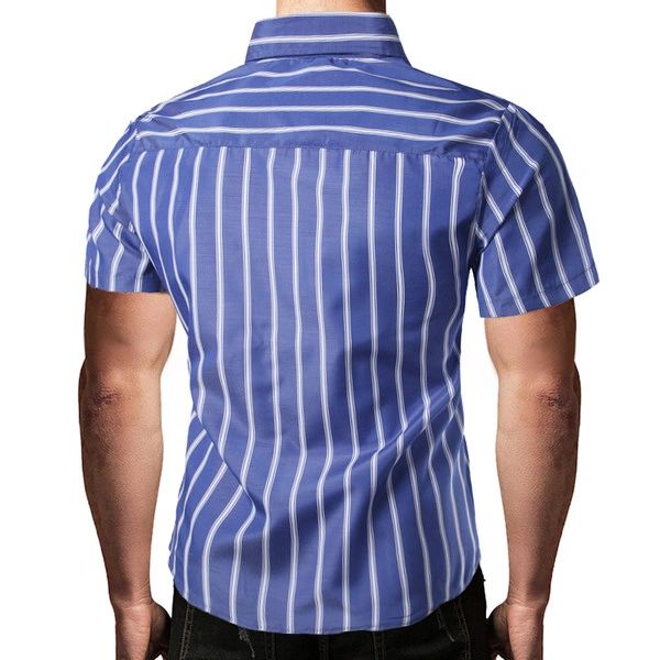 Stripe Single Breasted Turndown Collar Men Shirts