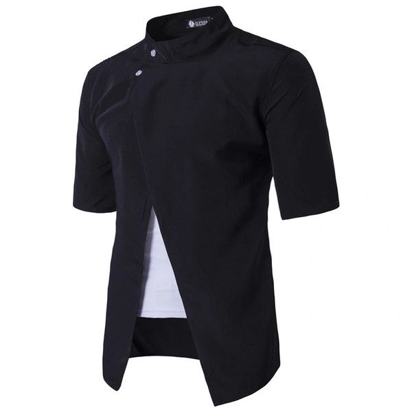 Stand Collar Bifurcation Hem Men Shirts
