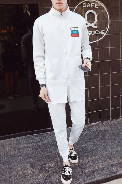 Spring Stand Collar Zipper Coat Pocket Long Pants