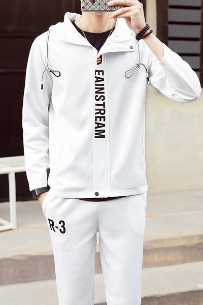 Spring Letter Hooded Collar Zipper Men Sport Suit