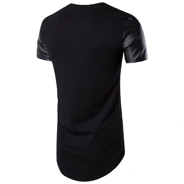 Faux Leather Contrast Long T-Shirt