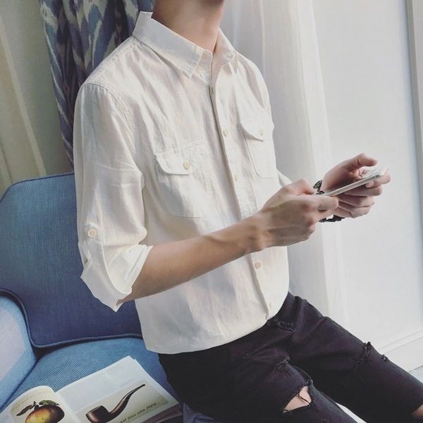 White Button Closed Linen Cotton Shirts