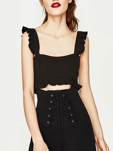New Square Neck Black Crop Top(3-4 Days Delivery)
