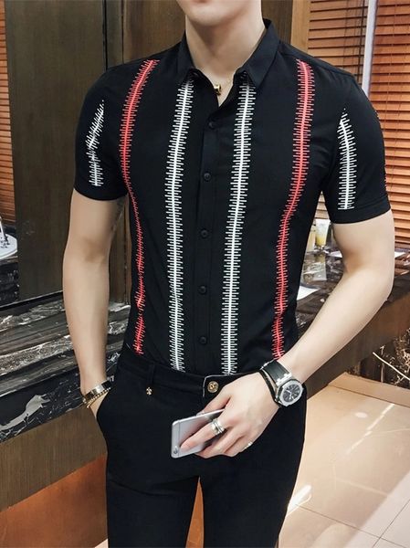 Chic Stripe Short Sleeve Black Men Shirt