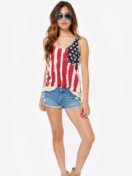 Flag Print Chiffon Tank Top