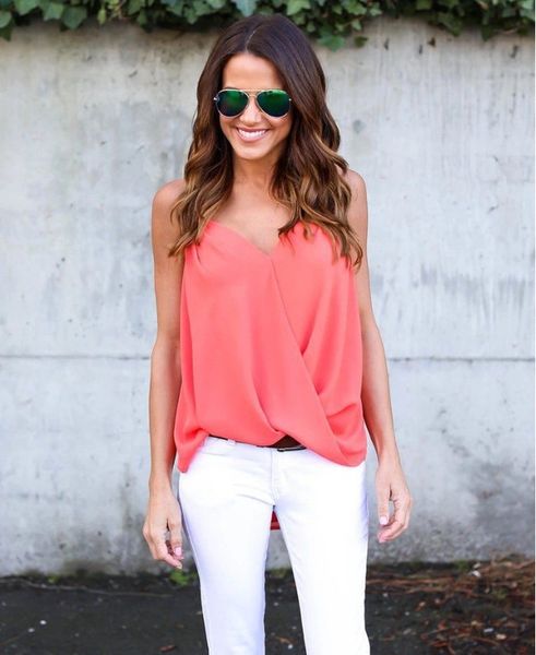 Solid V Neck Solid Tank Top