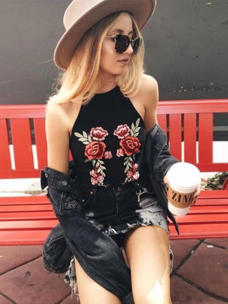 Euro Off The Shoulder Embroidery Cami Top
