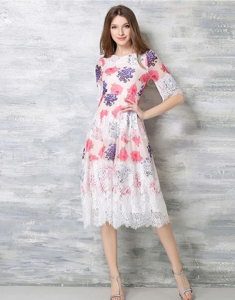 Noble Temperament Half Sleeve Lace Spliced Elegant Dress