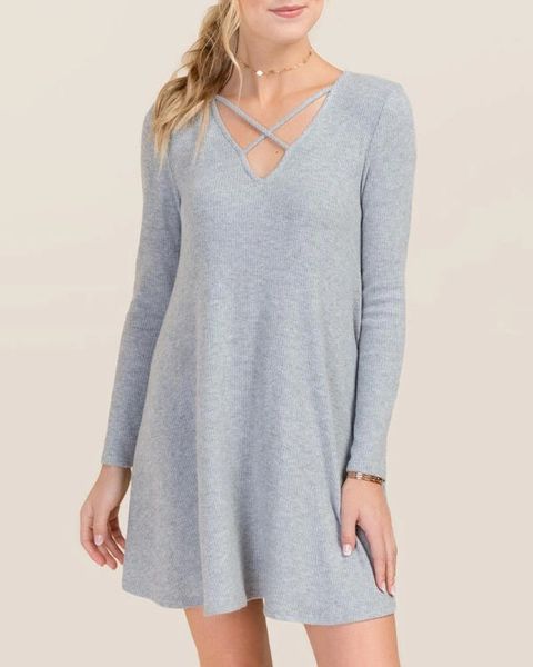 Cheap Solid V Neck Mini Dress