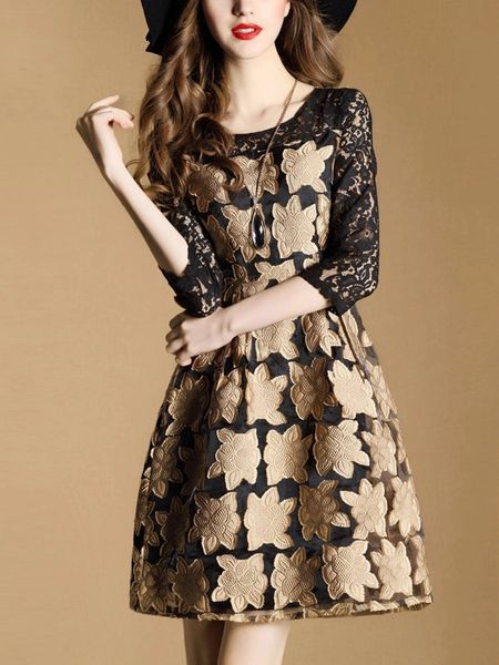 Korean O Neck Floral Lace Patchwork Pretty Dresses