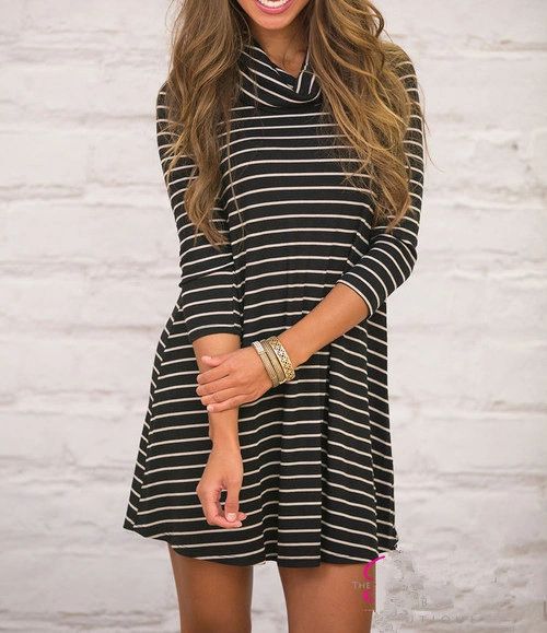 Stripe Long Sleeve Casual Dresses