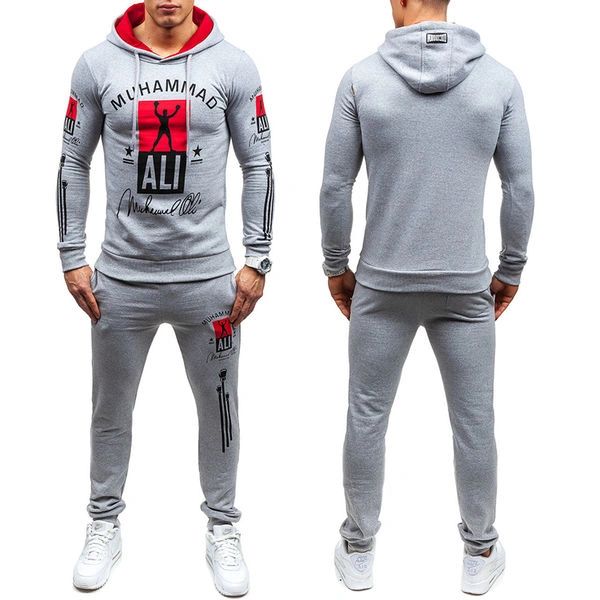 Street Letter Hooded Collar Men Sport Suit