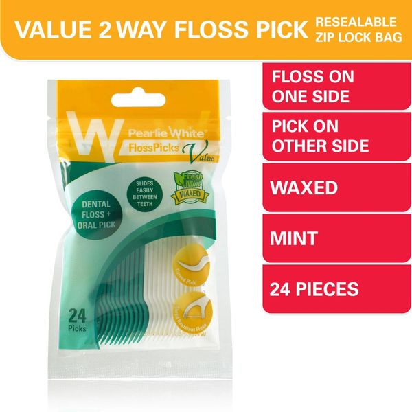 Pearlie White Floss Pick Value 2-IN-1 Waxed Mint Flosser