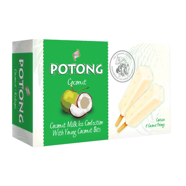 Potong Coconut Milk Ice Confection With Young Coconut Bits - Frozen 6 x 70 ml