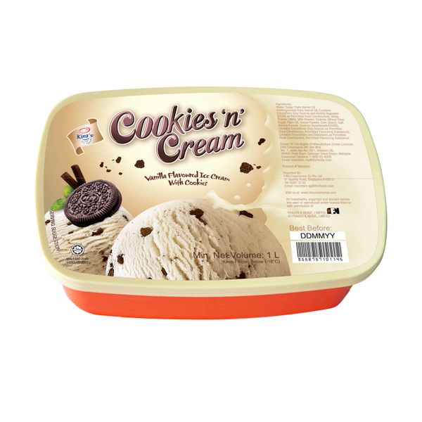 King's Cookies 'N' Cream Vanilla Flavoured Ice Cream With Cookies 1 L