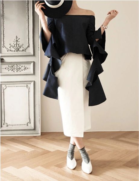Korean Solid Cool Off Shoulder Blouse