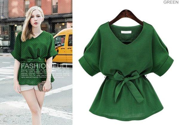V-Neck Raglan Sleeve Fashion Blouse